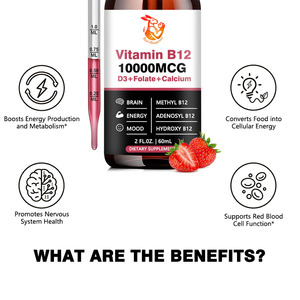 OEM Private Label <b>Vitamin</b> B12 <b>Liquid</b> Drops with <b>Vitamin</b> D3 & B12 Support Healthy Brain Promote Cell Regeneration Drops - Product Image 3