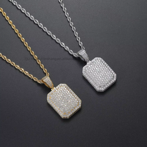 Small square pendant, hip-hop jewelry necklace, men's bronze inlaid with zirconium, shield square pendant <b>chain</b>. - Product Image 2