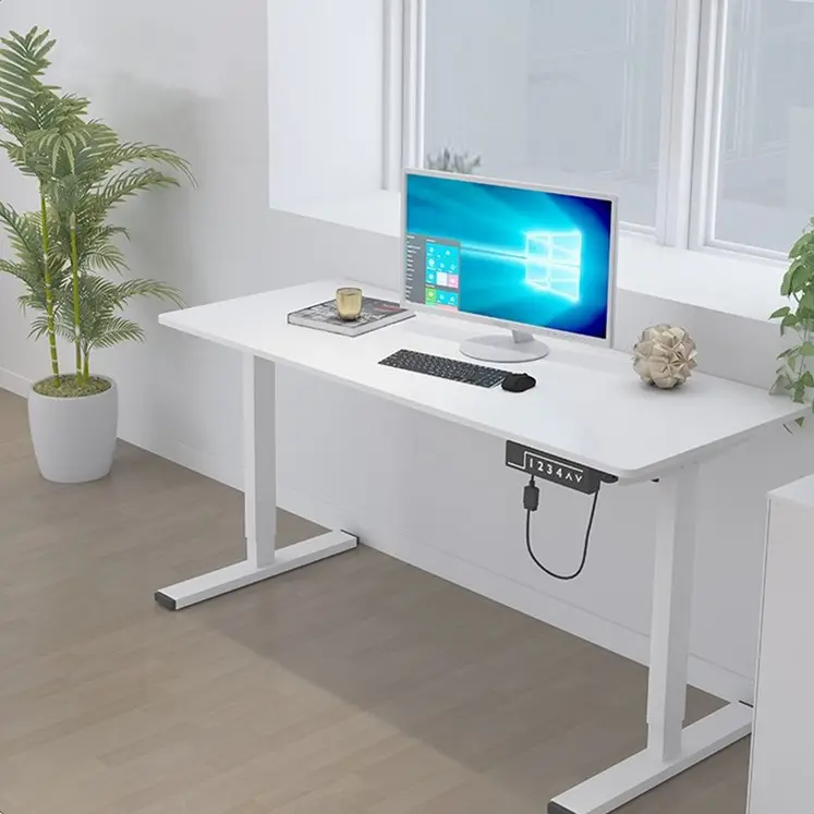 White Electric Sit Stand Desk Frame Workstation Single Motor Ergonomic Standing Height Adjustable Base Computer Desk Frame