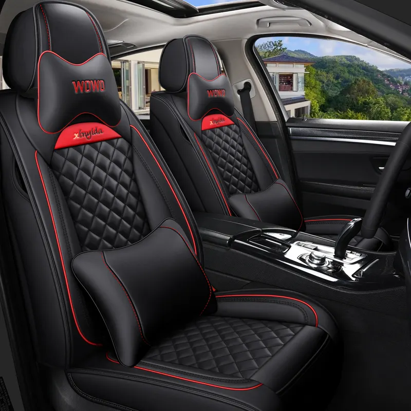 Leather Car Seat Covers with Breathable Mesh Fabric Full Coverage Universal Seat Covers for Cars Trucks SUVs Full Set