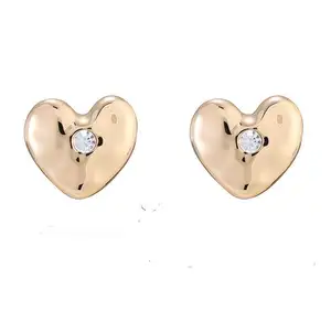 Modern Classic Original Design Earrings for Women Cross-Border Fashion Versatile Match Metal Heart Peach with Dot Diamond Studs