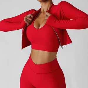 Completo Sportivo <span class=keywords><strong>Le</strong></span> <span class=keywords><strong>Ma</strong></span> a 2 Pezzi, Asciugatura Rapida, Collo Alto con Zip, Maniche Lunghe, per Yoga e Fitness - Product Image 4