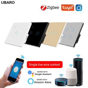 Smart Lifetuya Smart Switch 10A 220V Zigbee App Voice <b>Control</b> Single <b>Wire</b> European Standard Tempered Glass Panel - Product Image 2