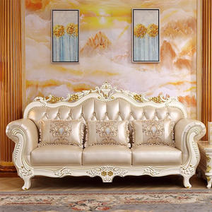 European-style Leather Combination <b>Sofa</b> Set Living Room Solid Wood Carved <b>Sofa</b> Luxurious French-style Couch - Product Image 4