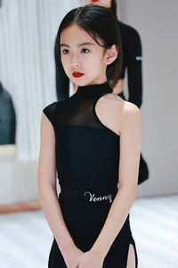 Vennystyle 女童拉丁舞训练服不规则亲肤涤纶网布外套裙专业舞蹈套装 - Product Image 2