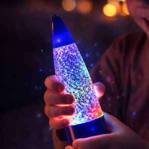 Lampada Lava con Glitter, Luce Notturna Sensoriale Dinamica, Lampada da Tavolo a Batteria, Mini Luce LED Moderna a Forma di Razzo - Product Image 3