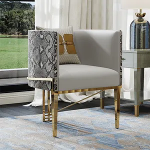 Silla de cuero dorado con brazo de Metal para sala de estar, sillón lujoso de diseño moderno europeo para oficina y ocio, muebles para el hogar