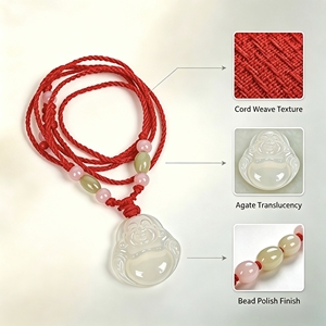 Collar con Colgante de Buda de Ágata Blanca Natural - Colgante de Ágata Genuina con Cordón Rojo Natural, Collar de Buda para Amuleto de la Suerte y Uso Diario - Product Image 3