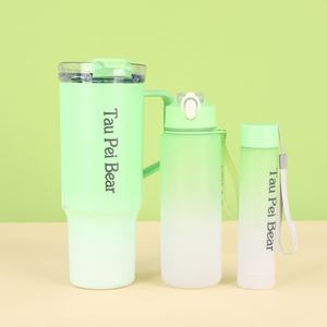 3 en 1 Tasse en plastique à double boisson en paille givrée de couleur dégradée Tasse de voiture de 40oz avec poignée et paille - Product Image 6