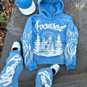 Hoodie Pria Model Streetwear, Cetak 3D, Tanpa Kantong, Tanpa Tali Serut, Potongan Longgar, Model Kotak, Efek Acid Wash - Product Image 5