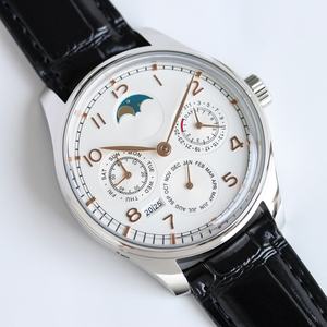 Montre-bracelet pour homme de luxe de qualité supérieure, en acier inoxydable, mouvement automatique, multifonctionnelle, phase de lune, calendrier perpétuel - Product Image 1