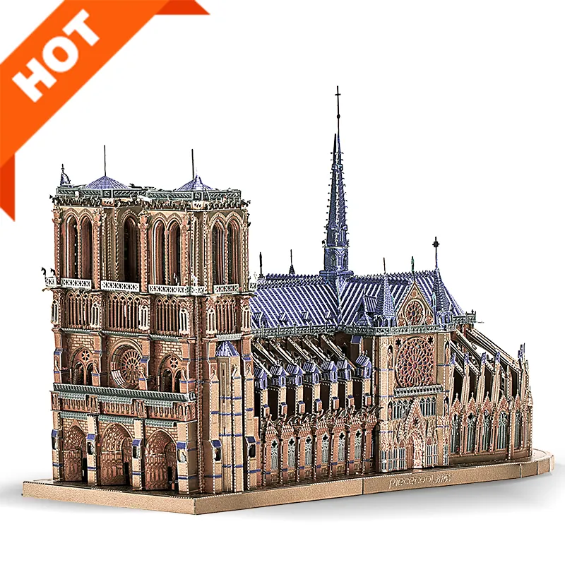 Piececool bulmaca üreticisi dünya mimarisi 3D NOTRE DAME katedrali PARIS eğitim DIY oyun Metal bulmaca yetişkinler için beyin