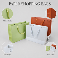 Sacs de courses en carton avec poignées en ruban Vert citron Blanc Orange brûlé Emballage de détail OEM Vente en gros Logo personnalisé