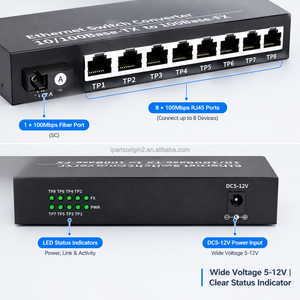 ตัวแปลงสัญญาณไฟเบอร์ 100Mbps 8FE+1FX 1 พอร์ตไฟเบอร์ 8 พอร์ต RJ45 รองรับไฟภายนอก DC5V 2A รองรับแรงดันไฟฟ้ากว้าง 5-12V - Product Image 2