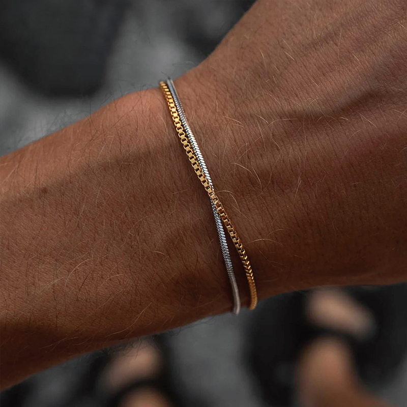 3 Pcs Mens Bracelet - Dainty Gold/Silver Chain Bracelet Stack