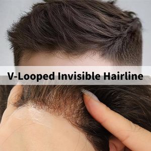 Topunique # Tupé Masculino de Encaje Marrón <span class=keywords><strong>Oscuro</strong></span>, 0.03mm Ultrafino, 130% <span class=keywords><strong>Cabello</strong></span> Brasileño Remy con Ondas Corporales, 24mm 70g-100g 8x10 - Product Image 3