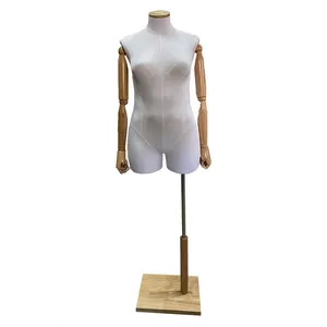 Nữ cộng với kích thước mannequin kích thước lớn ăn mặc hình thức mannequin cánh tay bằng gỗ Linen bao phủ phụ nữ Dummy Mô Hình Một nửa cơ thể