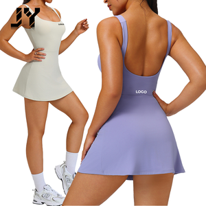 Combinaison Sportive Femme Taille Haute à Bretelles Fines Dos Nu Couleur Unie Séchage Rapide Sans Manches Au-dessus du Genou Printemps-Été - Product Image 1