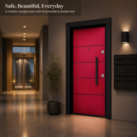 Porte d'entrée blindée moderne turque rose à poignée longue, double verrouillage multipoints, tailles personnalisées
