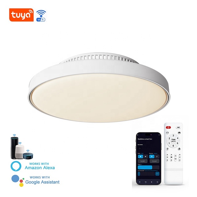 LED Smart Home Flush Mount Bladeless Ceiling Fan Light DC Motor 6-Speed Dimmable Tuya/WiFi App Control RGB High CRI>80