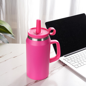 50oz Stainless Steel Tumbler With Handle Flexible Silicone <b>Straw</b> Leakproof <b>Lid</b> Carry Loop Double Wall Vacuum Insulated BPA Free - Product Image 1