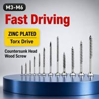 Sekrup Kayu Metrik M3-M6 Torx Drive, Baja Karbon Berlapis Seng Biru-Putih, Kepala Datar Countersunk, Pengikat Kayu, Perlengkapan Furnitur