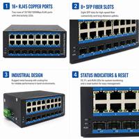 Switch Ethernet Industrial Administrado de 16 Puertos Gigabit, 8 SFP, Montaje en Riel DIN, Sin Ventilador, Switch de Red L2, Carcasa Metálica, Amplio Rango de Temperatura