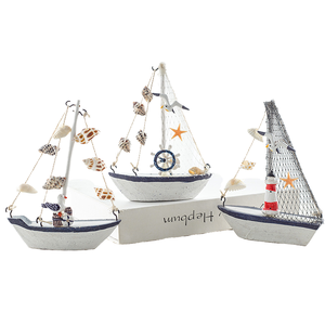 Mini estilo mediterráneo, 1 pieza, artesanías de madera, velero náutico azul, adorno de barco para decoración del hogar o sala de fiestas, diseño Art <span class=keywords><strong>Deco</strong></span> - Product Image 4