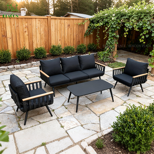 <span class=keywords><strong>Salon</strong></span> de <span class=keywords><strong>Jardin</strong></span> Sectionnel Imperméable en Aluminium, Canapé d'Angle Moderne de Luxe pour Terrasse et Cour, Couleur Beige - Product Image 2