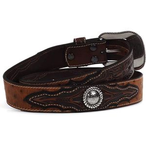 ARIAT Herren Western-Gürtel aus Kunstleder mit Straußenleder-Optik, Blumenprägung und Silber-Conchos Dornschließe - Product Image 4