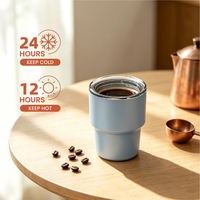 Mini gobelet isotherme portable en acier inoxydable à double paroi avec couvercle transparent, anti-fuite, pour café, avec boîte cadeau disponible