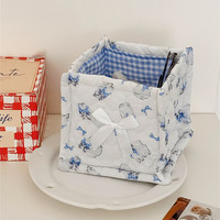 Panier de rangement miniature en forme carrée avec motif d'ours de dessin animé et nœud en dentelle, panier de rangement de bureau pour cosmétiques en forme de cœur rose