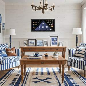 2026 Vitrine de drapeau d'enterrement pour drapeau d'enterrement vétéran et médailles Boîte d'ombre en bois massif avec finition noire en verre véritable - Product Image 1