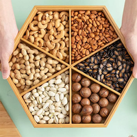 Plateau alimentaire en bois de bambou à 6 compartiments, plateau de service de noix et de bonbons avec couvercle