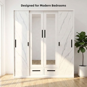 Armario de Metal con Impresión Personalizada, Armario de Acero de 4 Puertas con Puerta Corredera con Espejo, Muebles Modernos para Dormitorio, Venta al Por Mayor a Precio Económico - Product Image 1