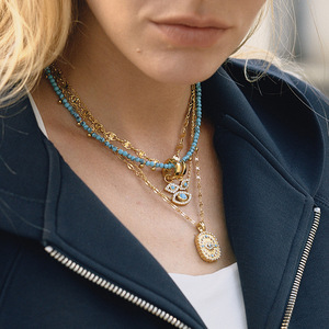 Fashion Pendant Necklace Stainless Steel Turquoise Eye <b>Design</b> Geometric <b>Star</b> Pattern Clavicle Chain Gift Jewelry - Product Image 2