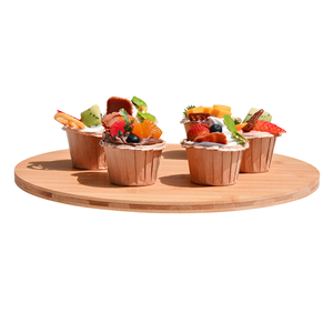 Plateau tournant de 13 pouces en bambou support de gâteau en bois rotatif de table ronde support de piédestal à cupcake ferme pour les fêtes de mariage - Product Image 2