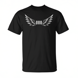 T-shirt noir unisexe avec ailes d'ange minimalistes, numéro d'ange 888, taille adulte S M L XL XXL - Product Image 2