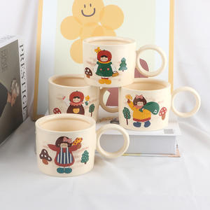Cute Cartoon Girl <b>Ceramic</b> <b>Mug</b> With Handle Solid Color Design <b>For</b> Office Breakfast Milk Cup Gift Idea - Product Image 1
