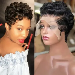 LetsFly güzellik tarzı 13x4 dantel ön Pixie kesim peruk toptan 100% brezilyalı kısa peruk İnsan saç siyah kadınlar için