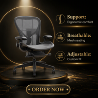 Chaise de bureau ergonomique en alliage d'aluminium, pivotante/avec accoudoirs réglables en hauteur, base pivotante à roulettes pour le bureau à domicile