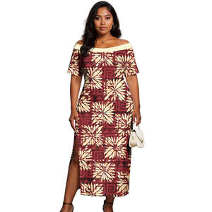 Robe de soirée Aloha pour femmes, motif personnalisé de <span class=keywords><strong>tatouage</strong></span> tribal polynésien, épaules dénudées sexy, grande taille - Product Image 1