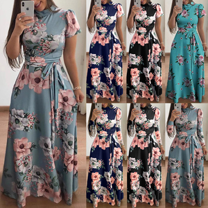 <span class=keywords><strong>Abito</strong></span> Lungo Floreale da <span class=keywords><strong>Donna</strong></span> con Maniche Lunghe/Corte, Collo Alto e Cintura in Vita, Elegante per Feste e Vacanze 2026 - Product Image 2