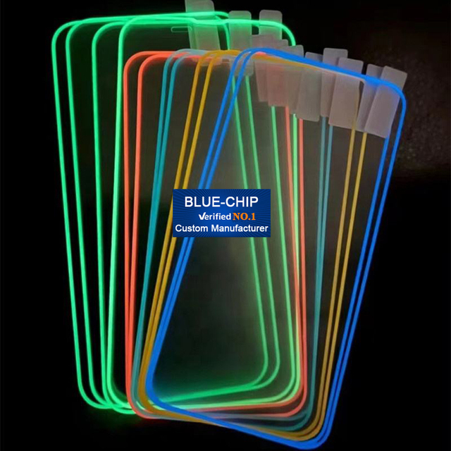 Liquid Silicone Protective Full Cover Night Light Tempered Glass for Iphone 11 12 13 14 15 Pro Max Luminous Screen Protector