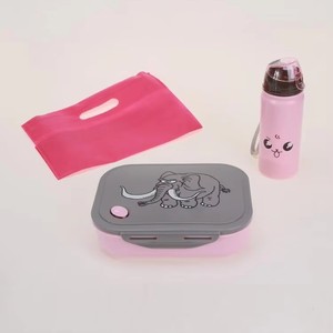 Fiambrera de plástico de 4 rejillas con diseño de elefante de dibujos animados y juego de botellas de agua para estudiantes, contenedor de comida, taza de agua de 400ml - Product Image 3