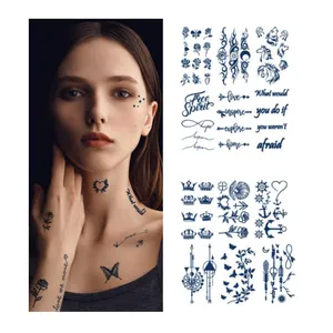 Autocollants de tatouage de jus de fleur de mots minuscules imperméables écologiques pour les femmes main temporaire dure 1-2 semaines tatouages semi-permanents