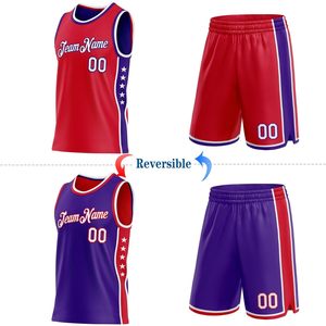 Conjunto de camiseta y pantalones cortos de baloncesto reversibles personalizados, uniformes de equipo transpirables sublimados unisex para adultos con nombre personalizado y - Product Image 3