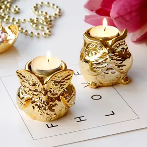 Vela em forma de coruja dourada, suporte de vela para quarto interno, jarra de vela de cerâmica