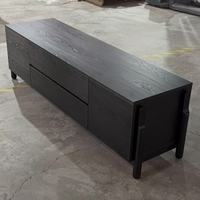 Meja TV Kayu Gelap Modern, Kabinet Televisi Berdiri Sendiri dengan Laci dan Pintu Penyimpanan, Konsol Media Ruang Tamu