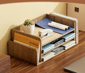 Organizador de Escritorio de Madera con 5 Bandejas, Bandeja para Documentos, Cartas, Carpetas, <span class=keywords><strong>Correo</strong></span>, Archivos, Organizador de Oficina de 3 Niveles - Product Image 3